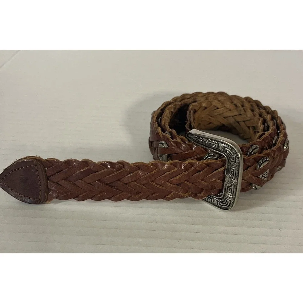 Unbranded Braided Leather Belt Women OS Brown Western Studded Woven‎